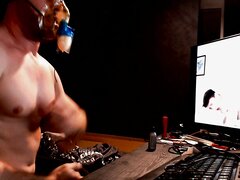 Gooner fag watching porn with poppers mask
