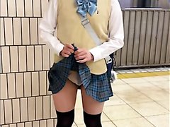 Schoolgirl teasing her panties in public - video 2