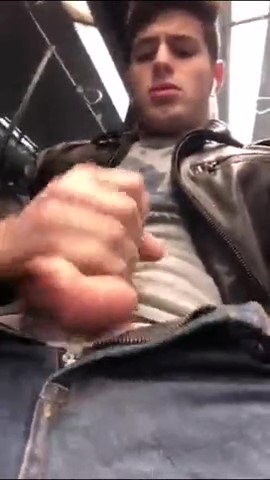 Young stud wanking and cumming in subway