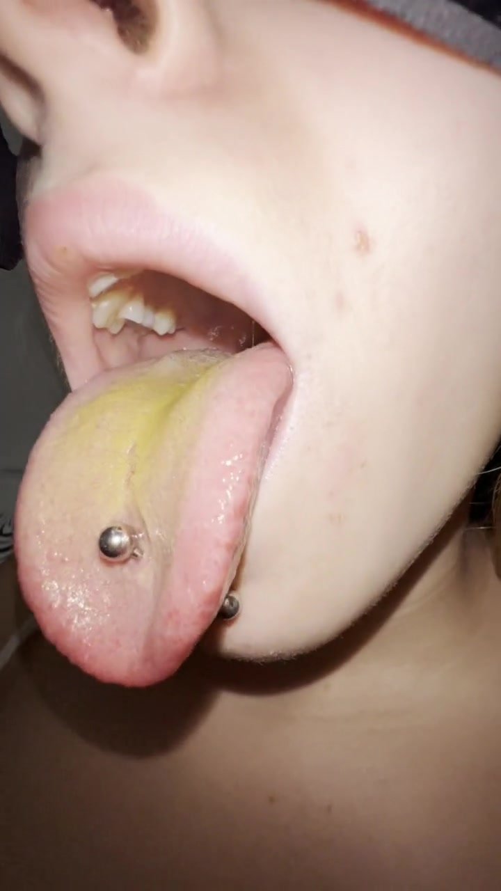 Long dirty tongue piercing hocking and spitting loogies