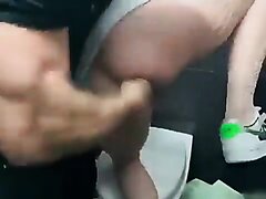 Roided buff guy roughly fists a chick asshole causing..