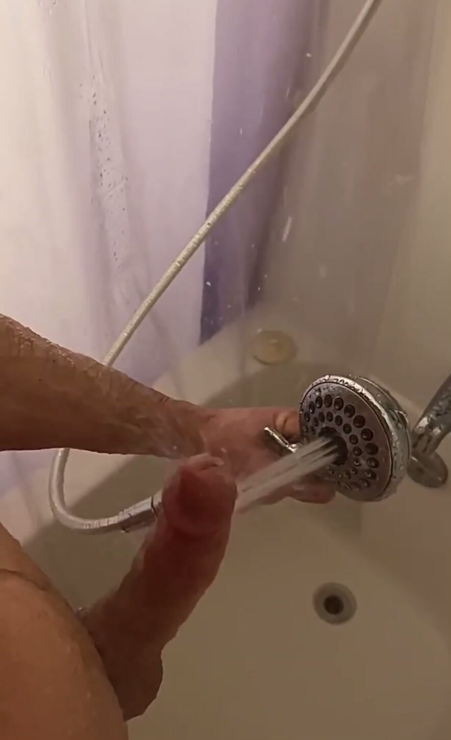 Verbal shower bro blows a load with shower head
