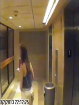 CCTV Hot basic girl pee in corner waiting for elevator