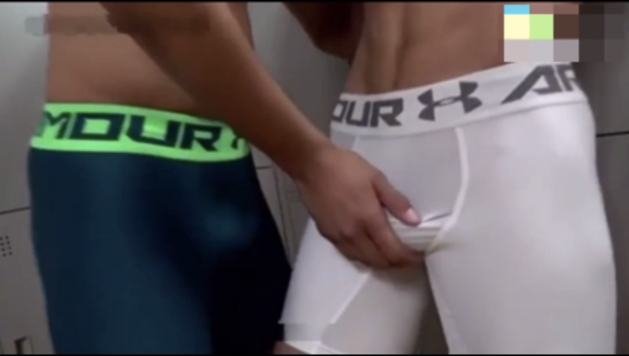 Handsome guys in tight pants have an erection preview