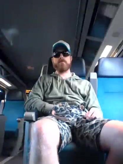Horny Ginger Bear Strips Naked and Cums in the Train