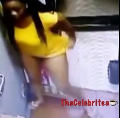 Black girl pissing inside store
