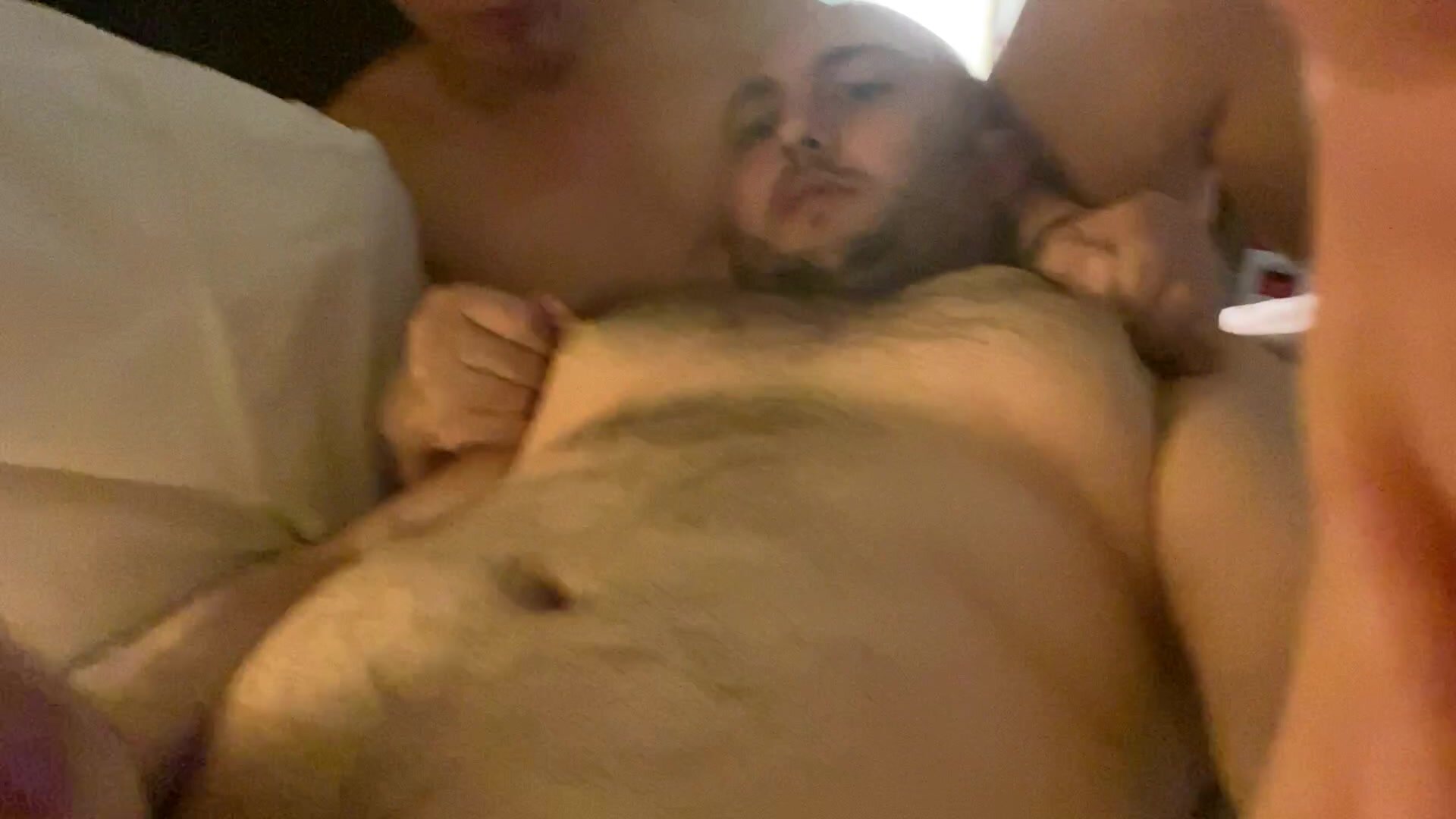 Old man plays with chubby boy manboobs