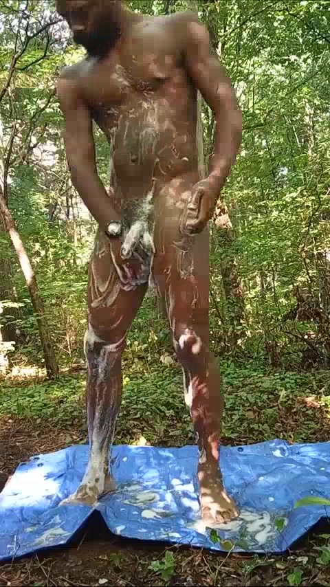 Naturist Buck naked in the woods showering