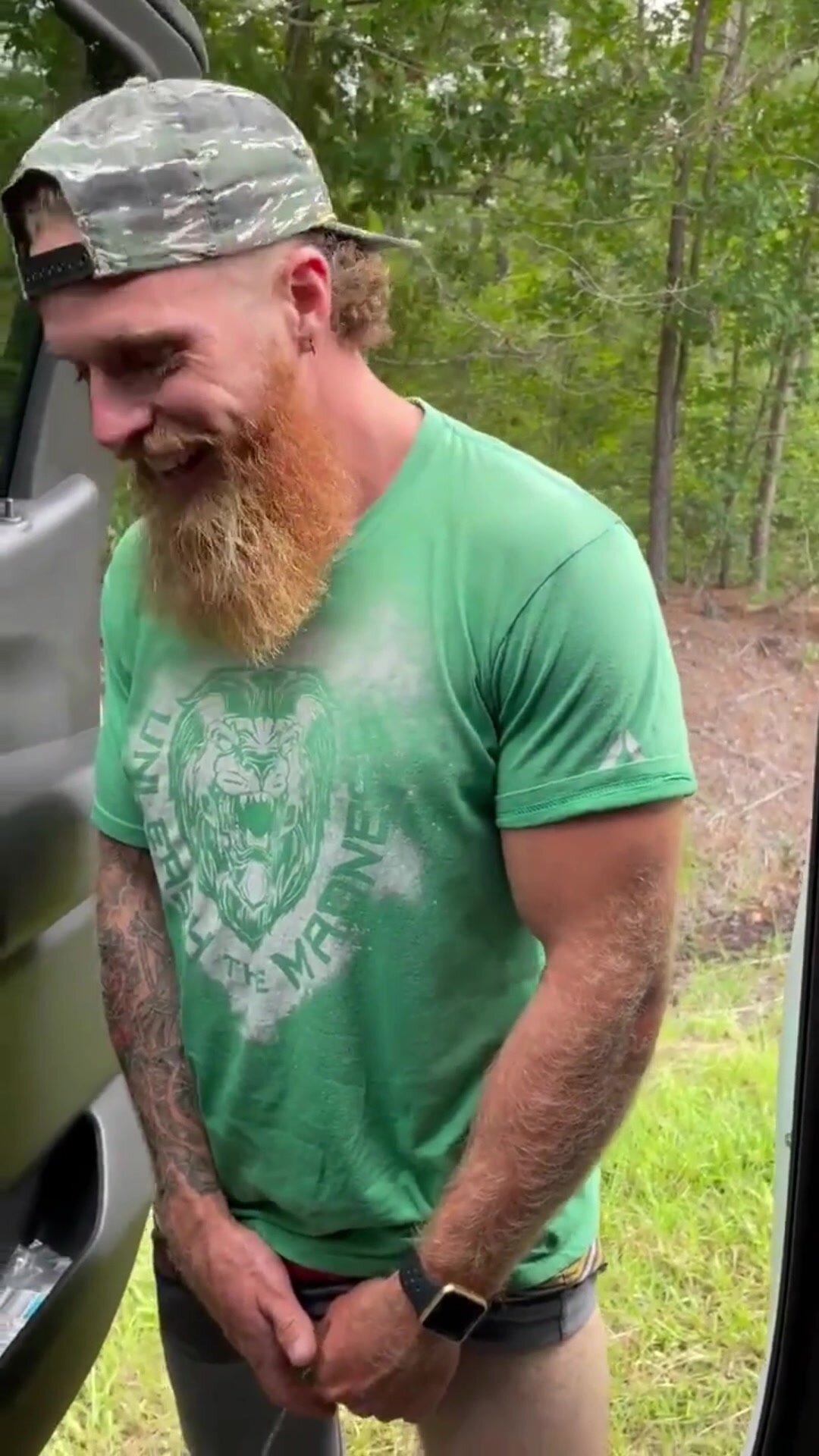Red beard guy pisses