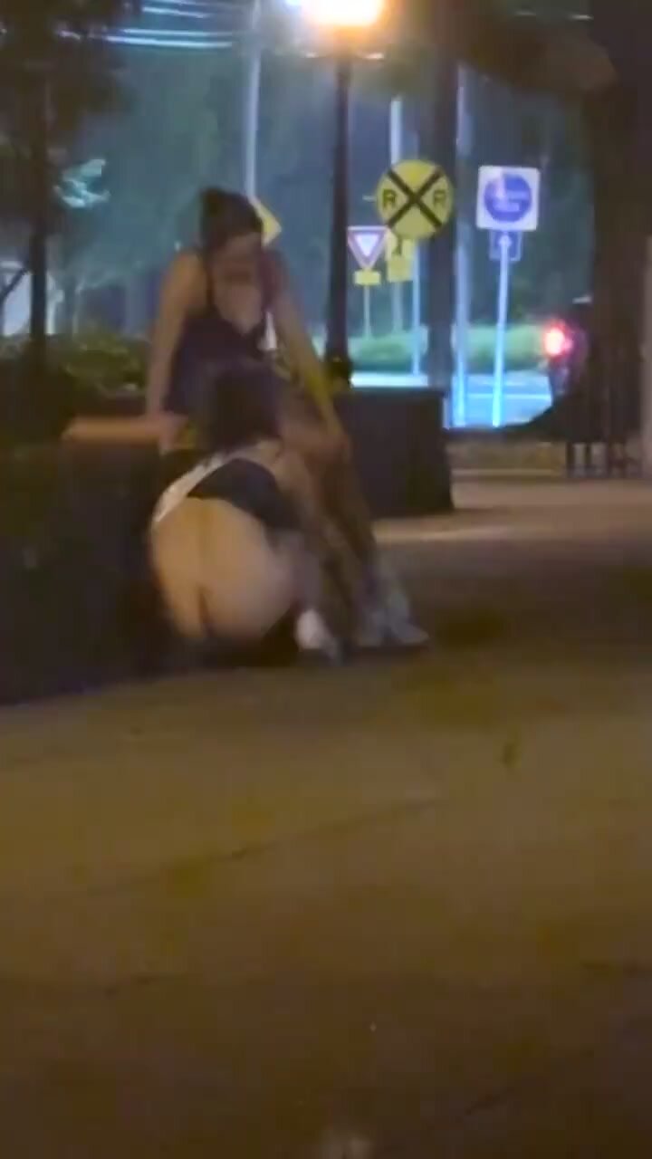 Nice teen ass caught low squating, friend watches