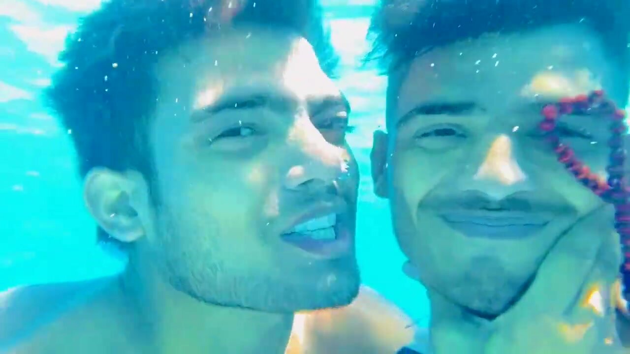 Indian gay cuties barefaced underwater in pool