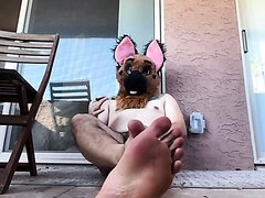 Chubby fursuiter shows feet and jacks off