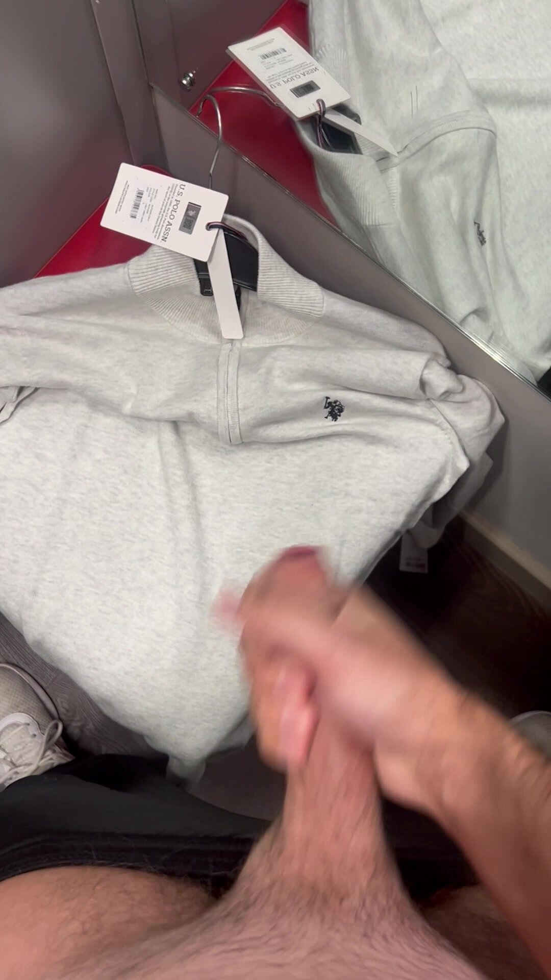 SHOOTING MY CUM ONTO CLOTHES IN STORE CHANGING ROOM
