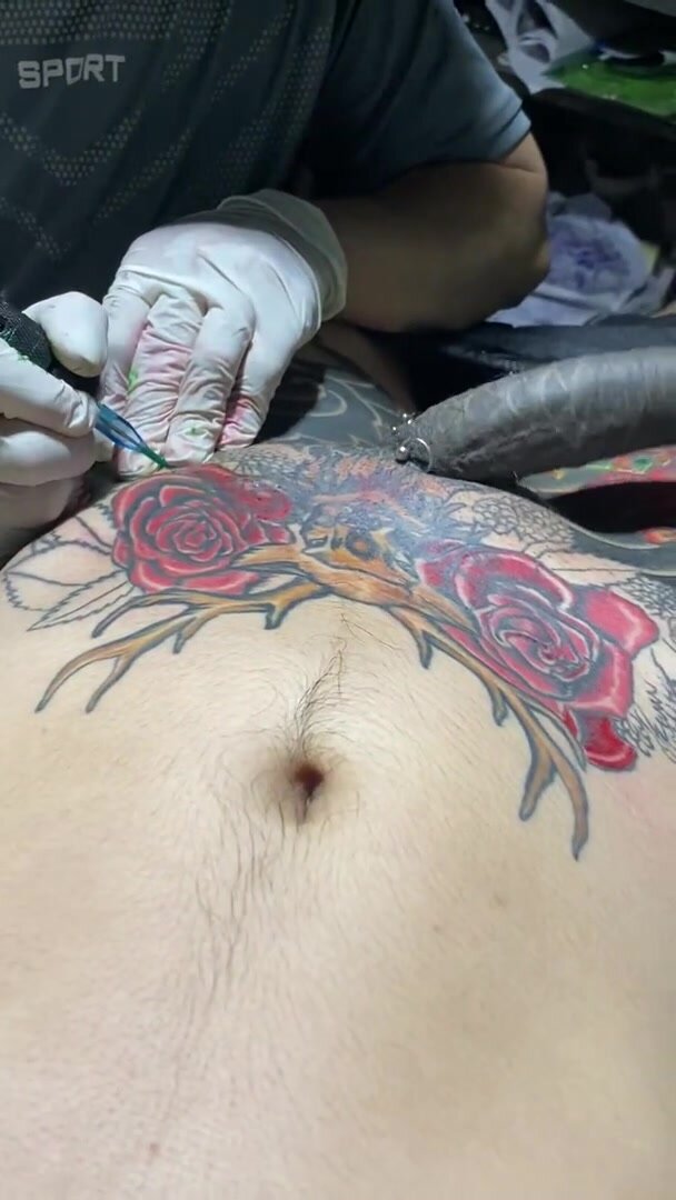 Dick Twitching While Getting Tattooed
