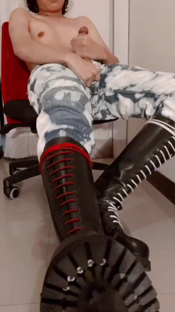 Punk boy cuming on boots