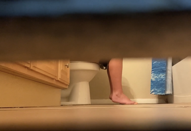 Spy on cute friend going tinkle in the bathroom