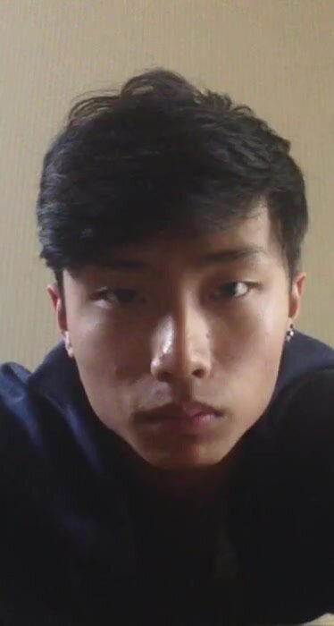Asian man jerks hung cock
