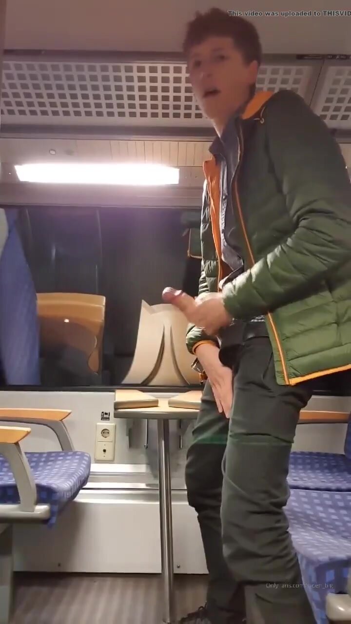 hung twink cums on train