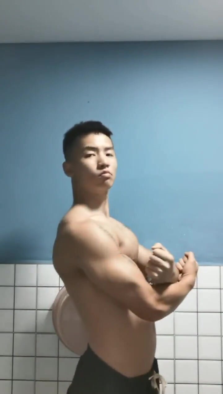 Hot Asian guy posing and jerking