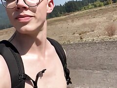 Twink gets hard when hiking