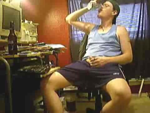 Guy smoking pissing and recycling stroke