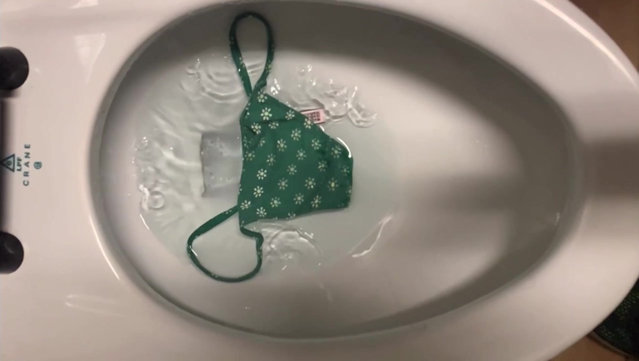 Green VS thong gets gulped by toilet