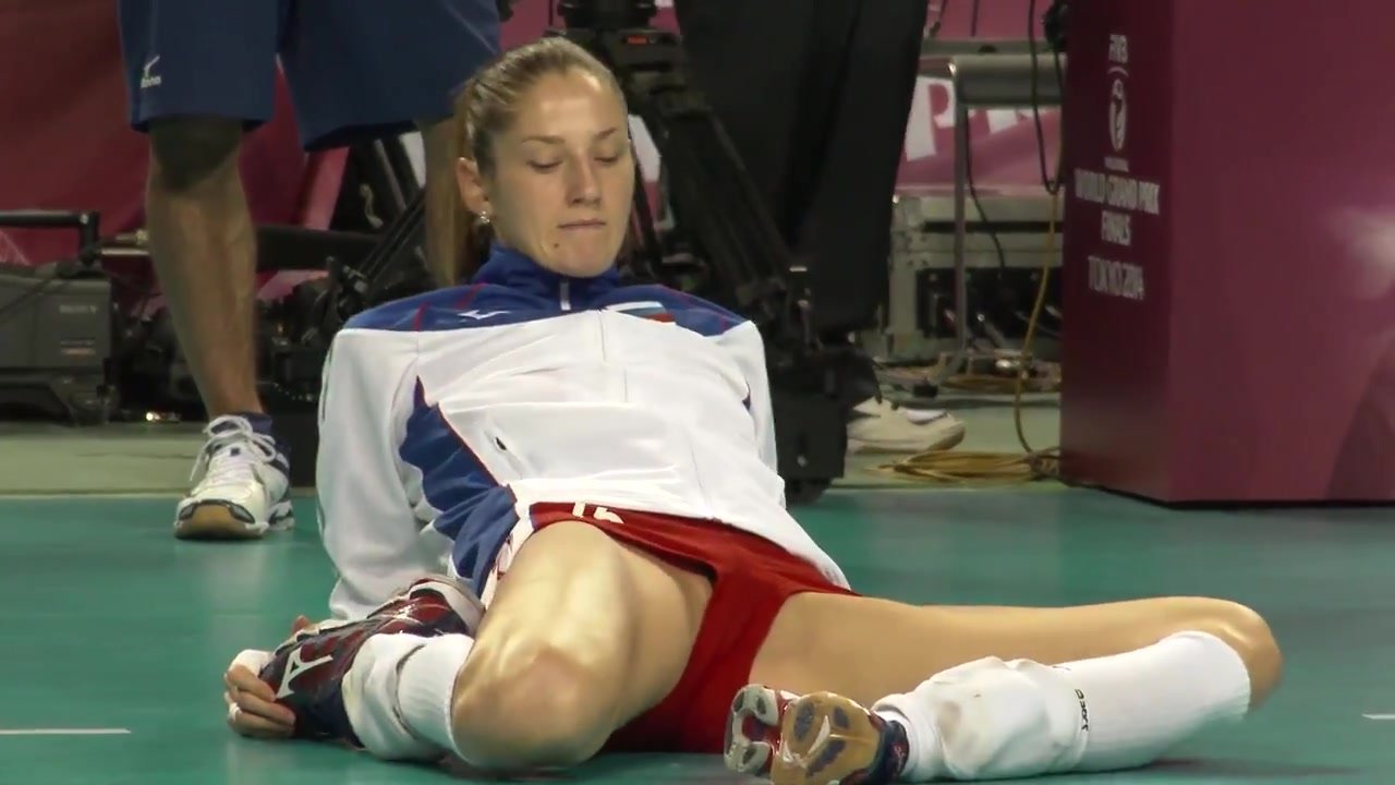 Stretching by a gorgeous Russian volleyball player