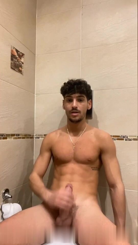 horny boy jerking off in bathroom
