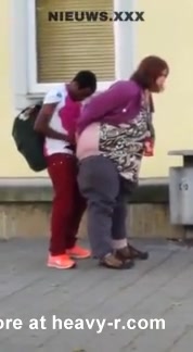 Fat pig fucked by black cock in public
