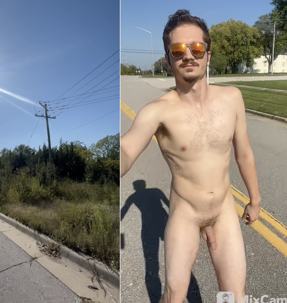 Nudist exposed skating by golf course
