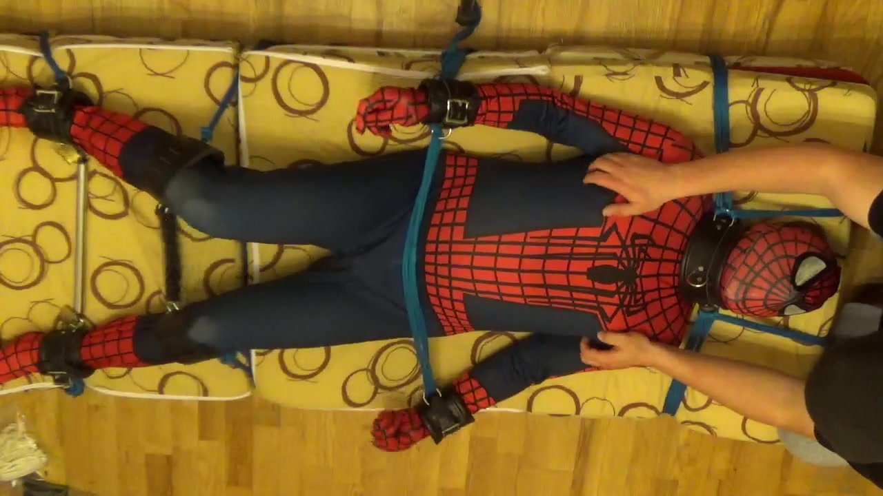 Restrained spiderman is enjoyed - video 3