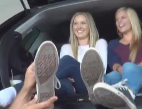 slave licking two blond girls feet