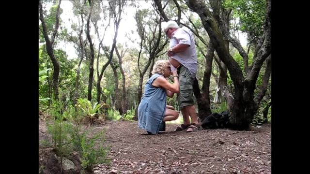 Old couple going wild in the forest