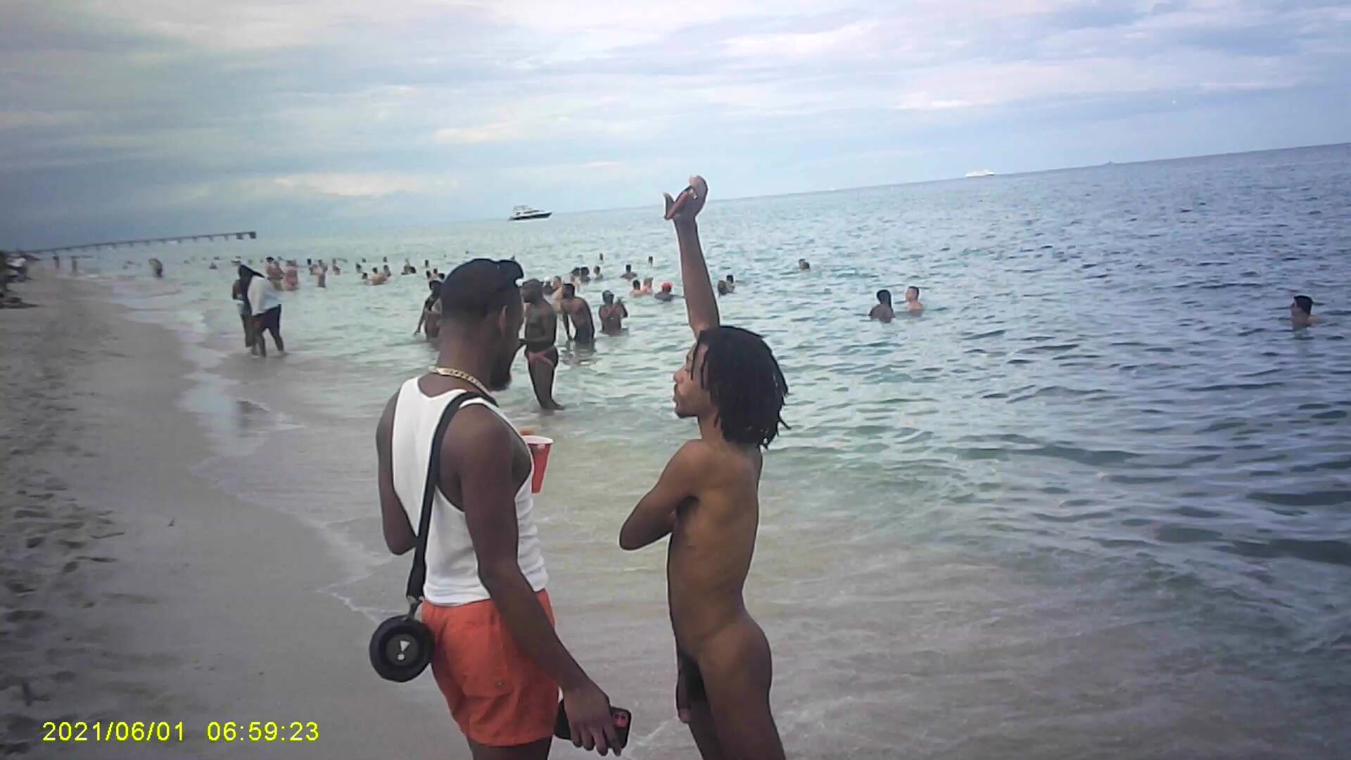 Naked Black Twink on the Beach