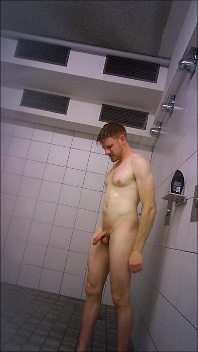ginger swimmer get a semi in the gym shower