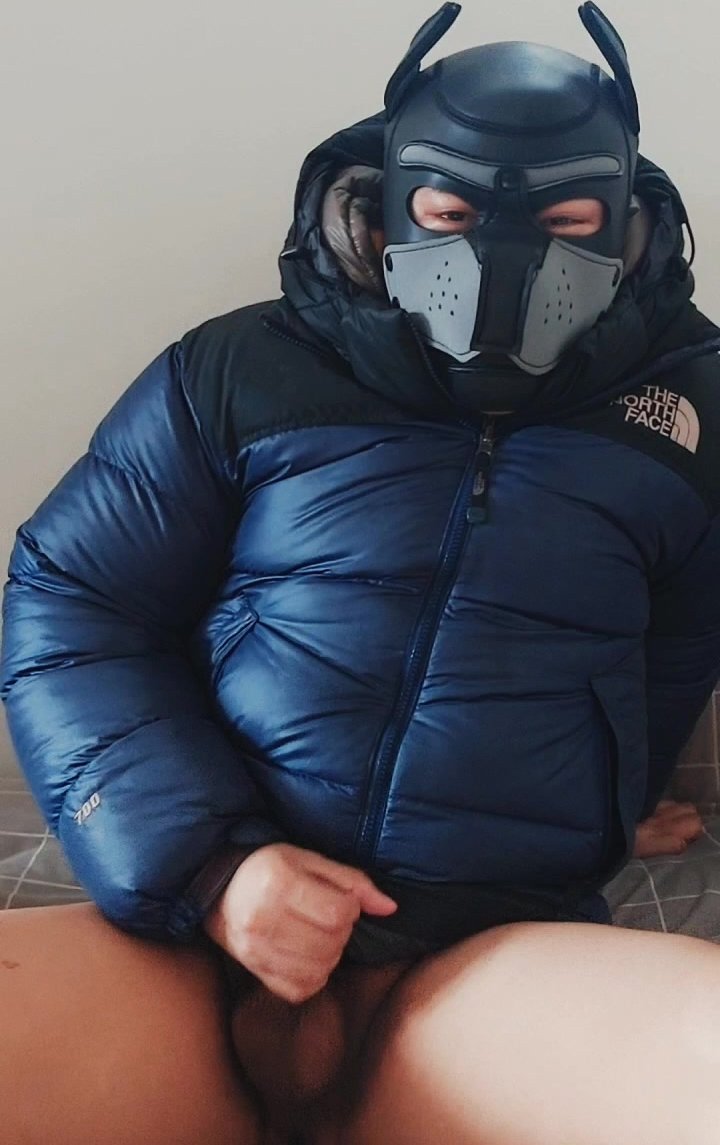 Pup in Down Jackets Jerking Off