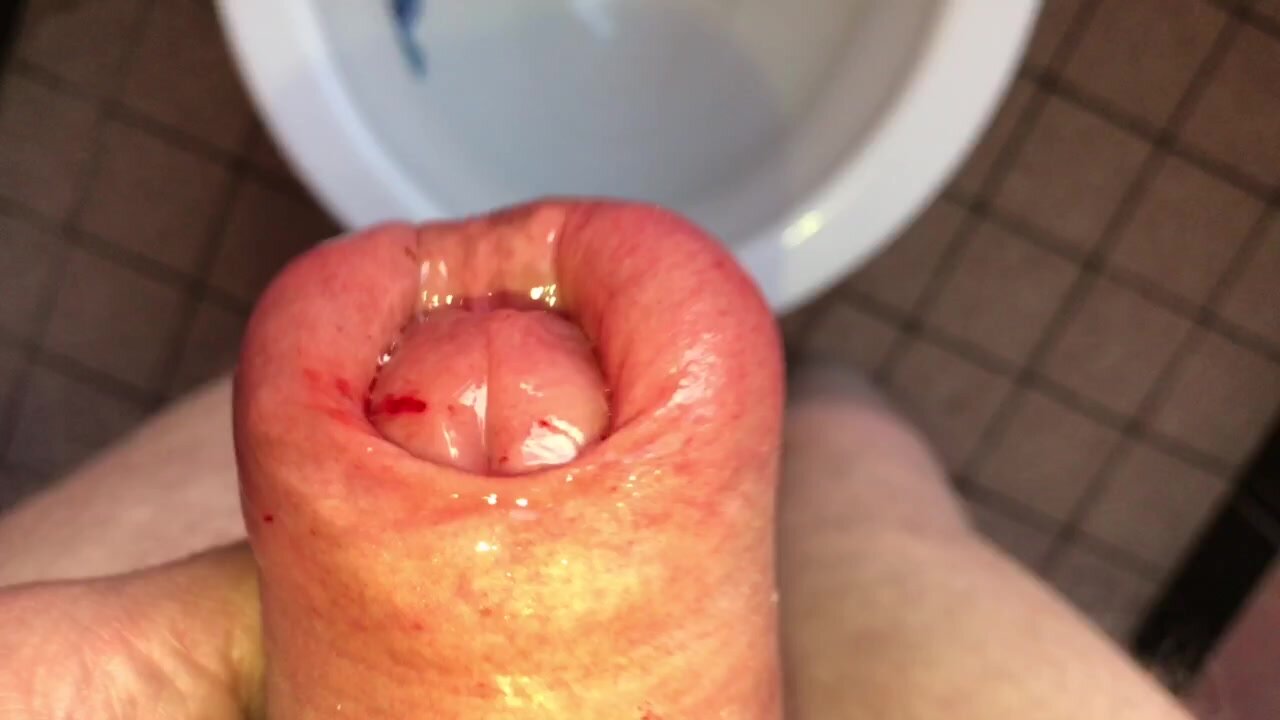 Squirt pee in toilet with swollen pumped  ... dick