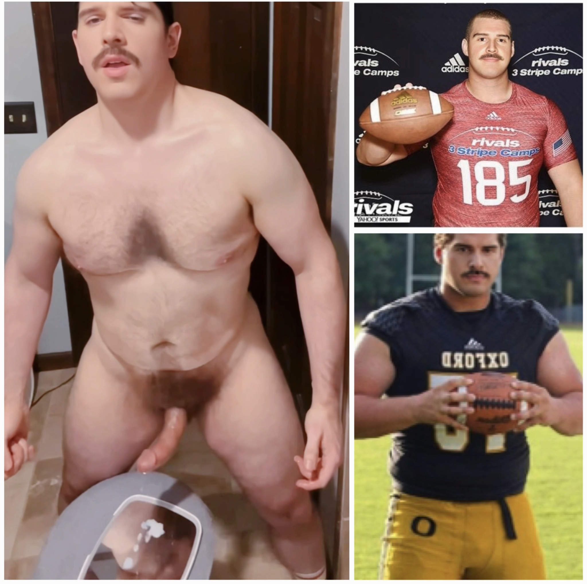 Beefy American football player jerks off