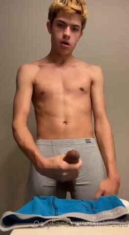 Cute twink cums on his boxer