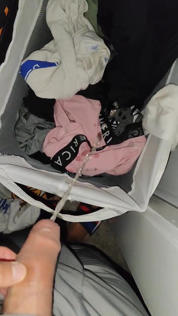 Naughty laundry basket piss