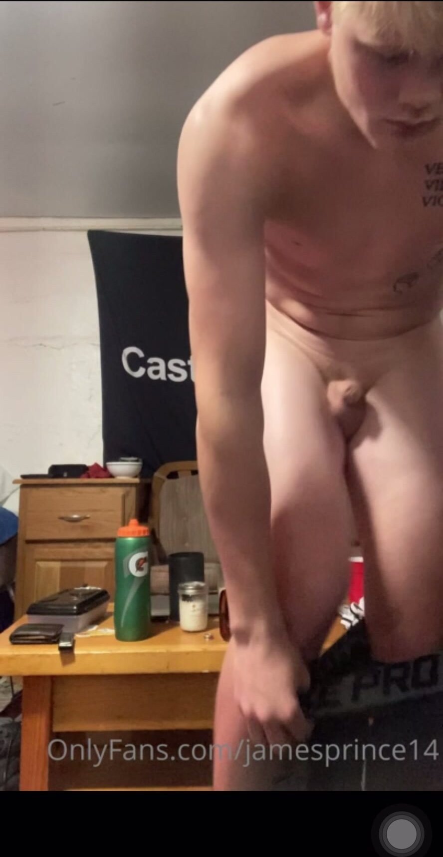Blonde twink shows off bulge and ass