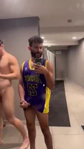 Sucking buddies boner in locker room