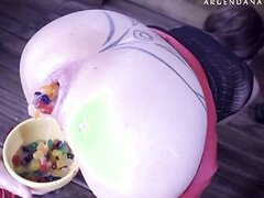 Tattoed ass pours a bowl of cereal (milk included)