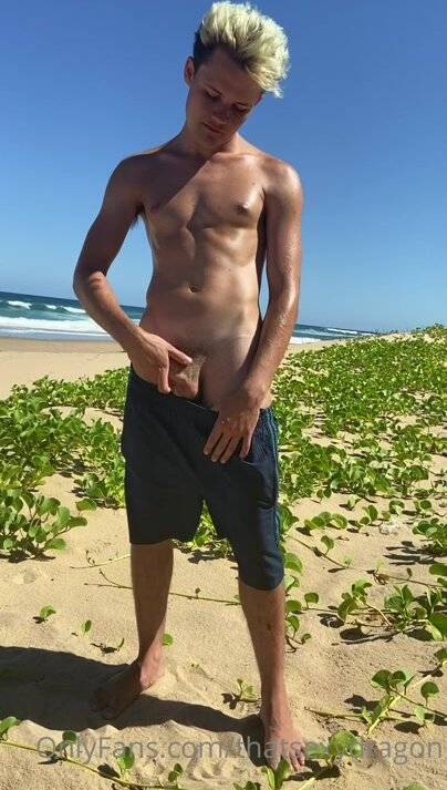 sexy boy wanking on beach
