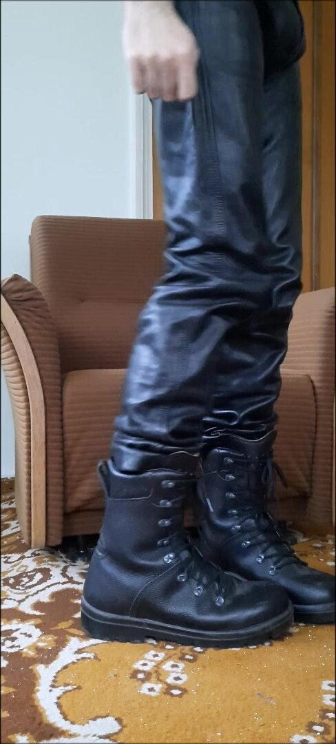 Gay Bulge in Leather Pants and Boots