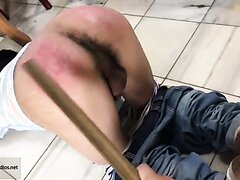 Asian guy with hair hole gets spanked