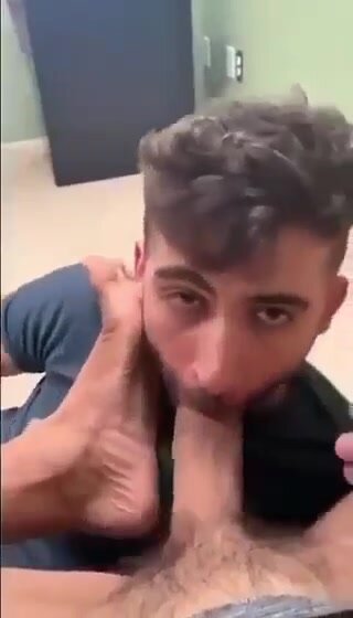 Cute slave guy suck his master's penis