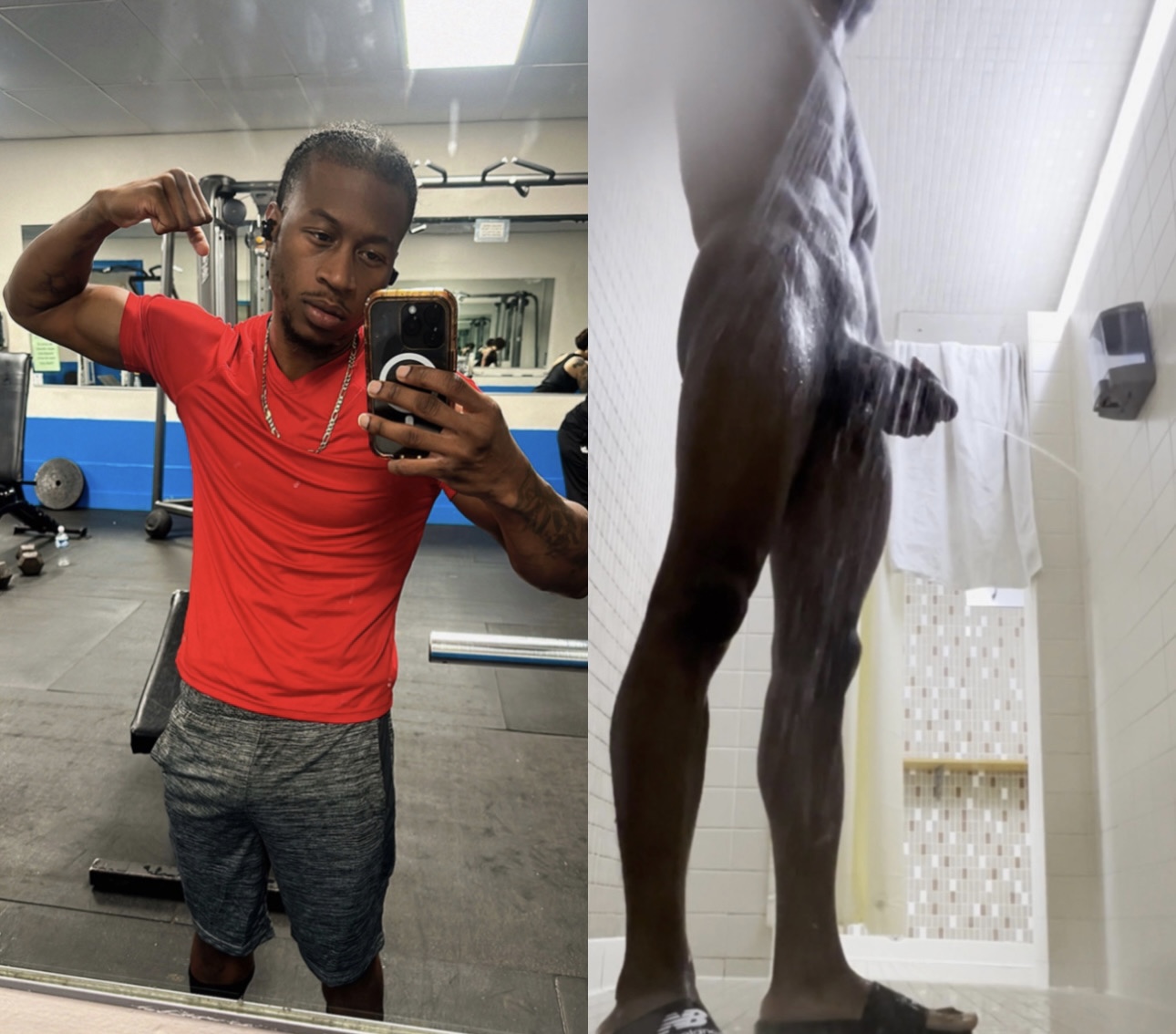 Exhibitionist bull *PEES* in gym shower!