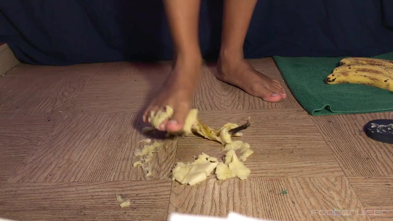 Young Barefoot Guy Enjoys Crushing Bananas