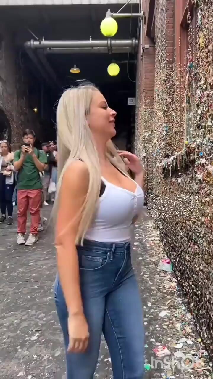 Sweet Blonde Licking Used Bubblegums in Public